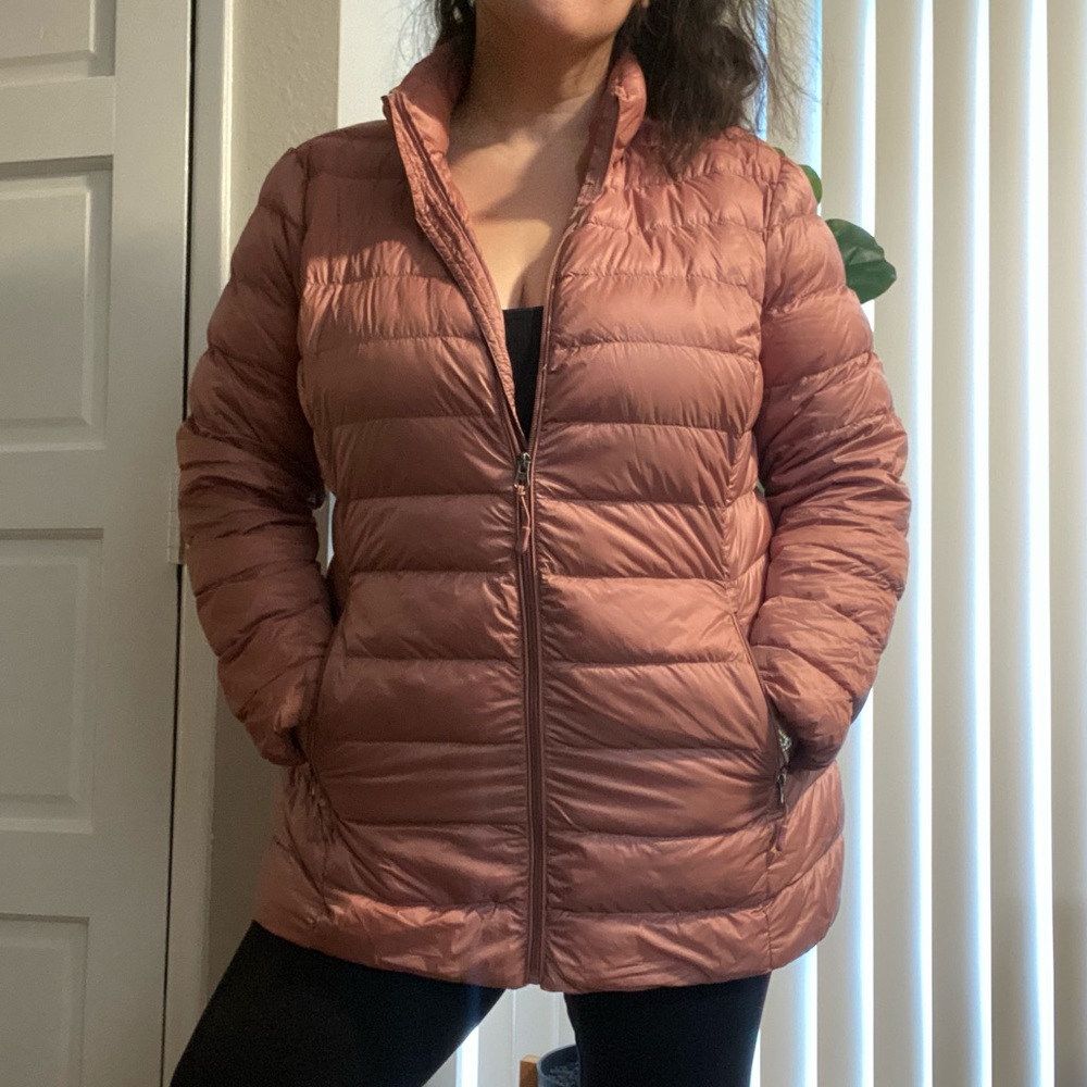 Pink Packable Puffer Jacket with Removable Hood